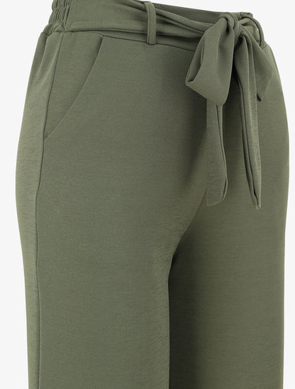 Pantalon droit ample uni à taille haute - Kaki - 3