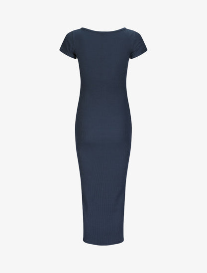 Robe longue fourreau unie à manches courtes - Bleu - 2