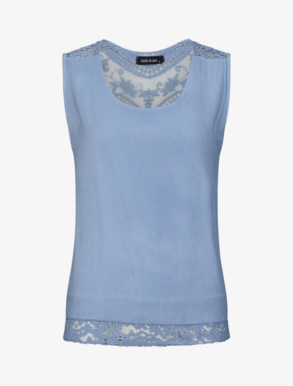 Top droit uni sans manches dos en dentelle - Bleu - 1