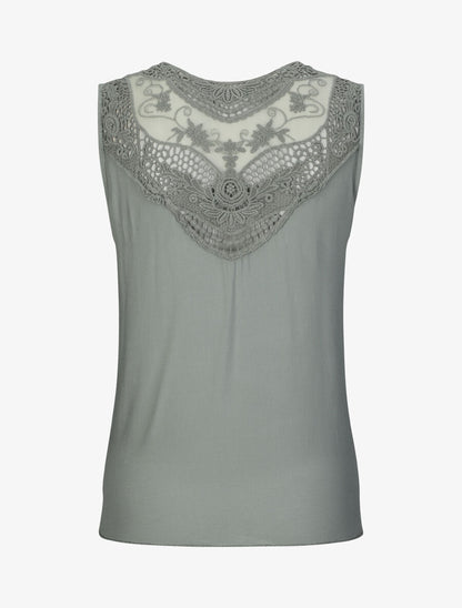 Top droit uni sans manches dos en dentelle - Kaki - 2