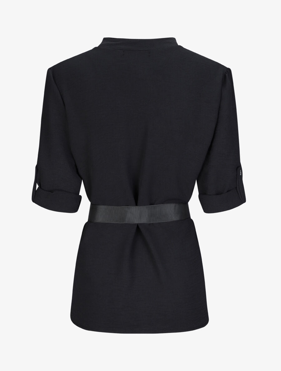 Blouse droite unie à manches 3/4 - Noir - 2