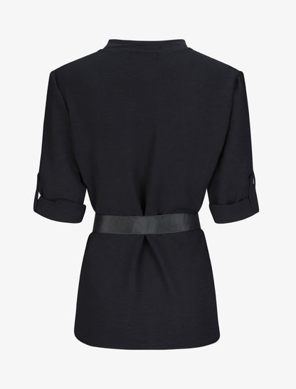 Blouse droite unie à manches 3/4 - Noir - 2