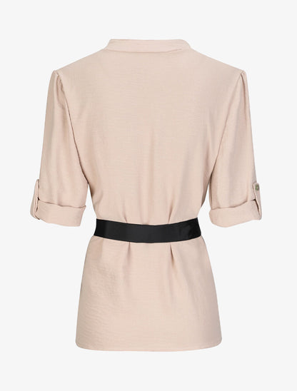 Blouse droite unie à manches 3/4 - Beige - 2
