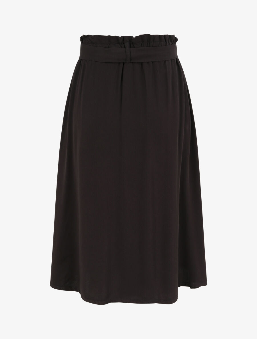 Jupe mi-longue évasée unie à taille froncée - Noir - 2