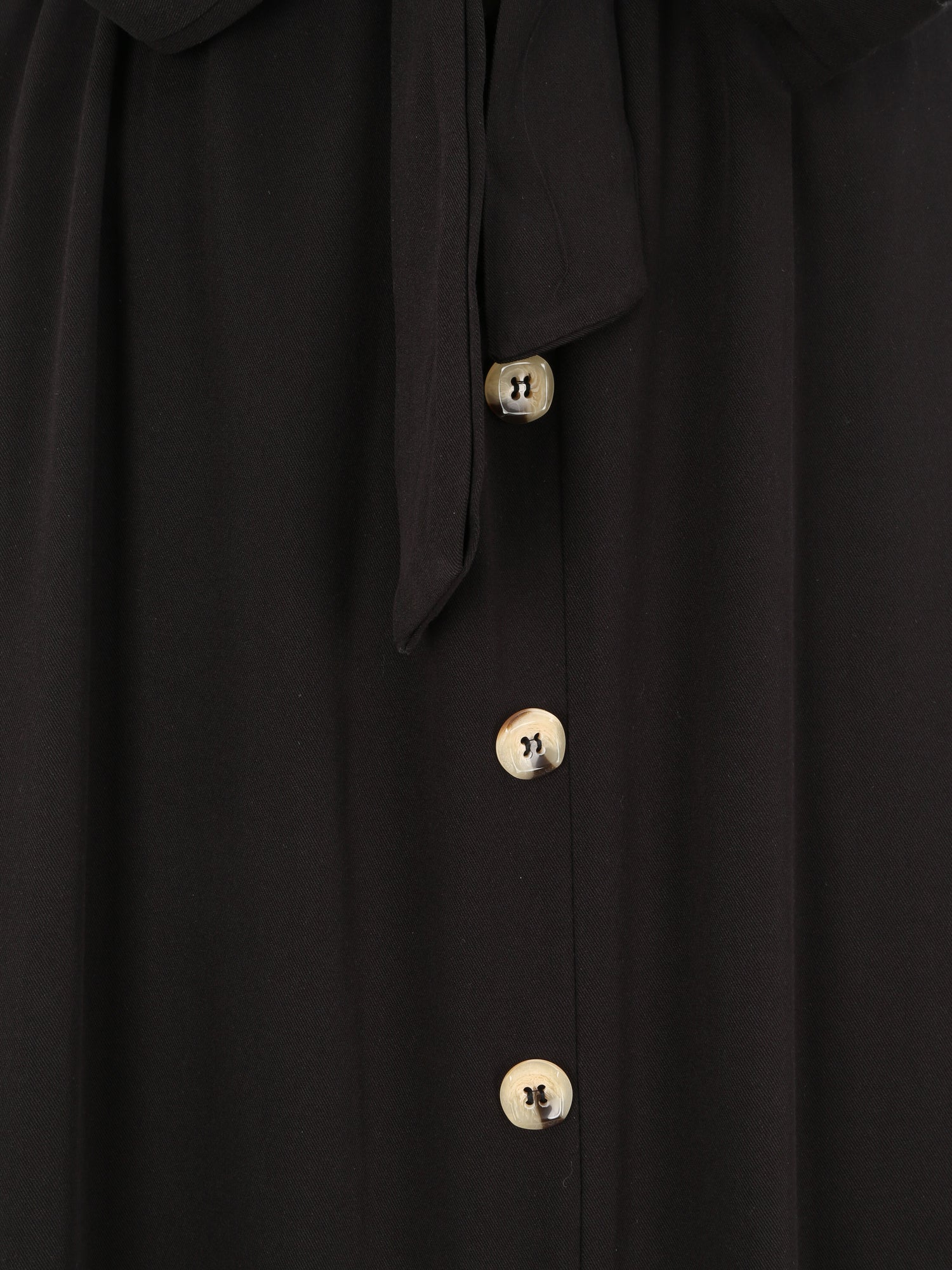 Jupe mi-longue évasée unie à taille froncée - Noir - 3