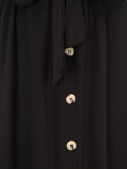 Jupe mi-longue évasée unie à taille froncée - Noir - 3