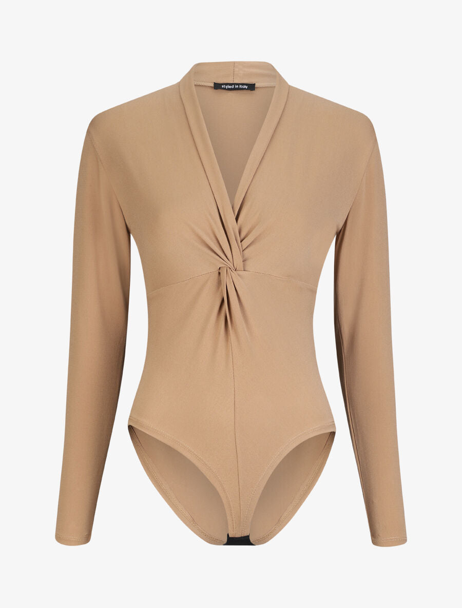 Body uni à col style noeud - Camel - 4