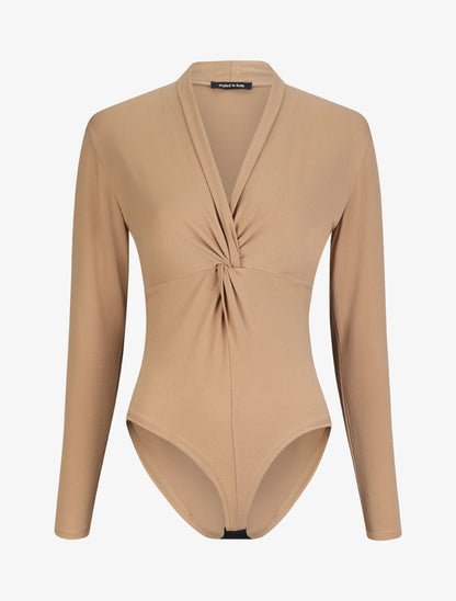 Body uni à col style noeud - Camel - 4