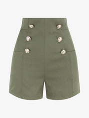 Short uni à boutons stylisés - Kaki - 5