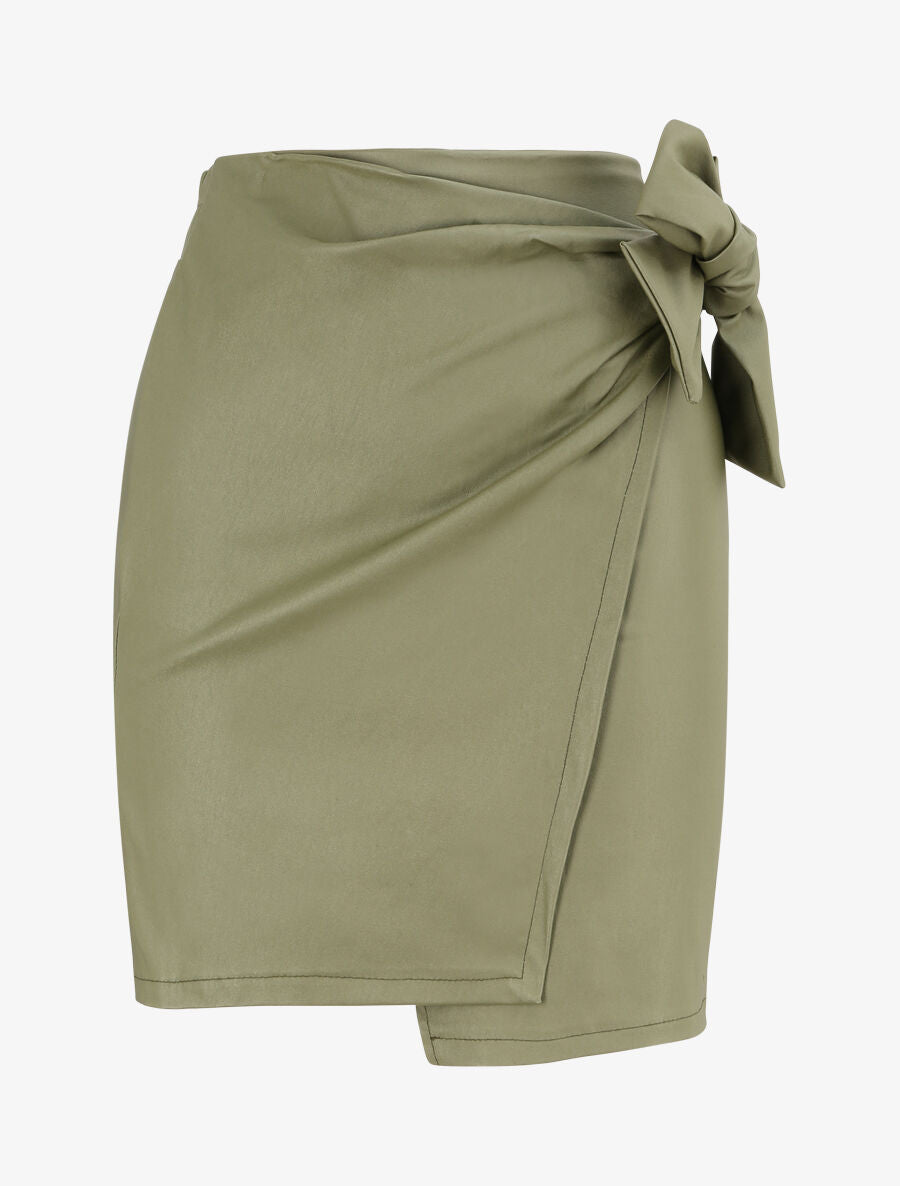 Jupe portefeuille en simili - Kaki - 4