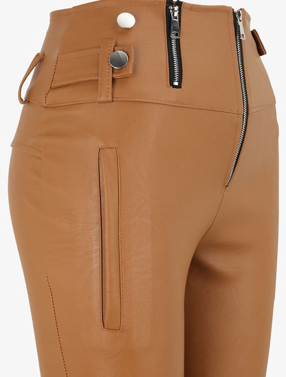 Pantalon simili uni - Camel - 3