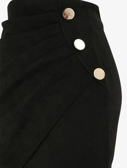Jupe en suédine drapée style portefeuille - Noir - 3