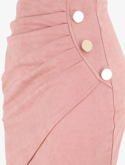 Jupe en suédine drapée style portefeuille - Rose - 3