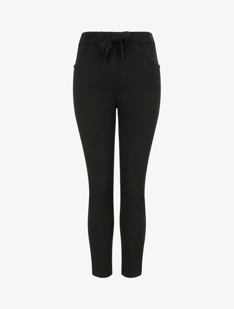 Pantalon slim uni à taille haute élastiquée - Noir - 4