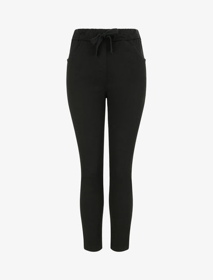 Pantalon slim uni à taille haute élastiquée - Noir - 4