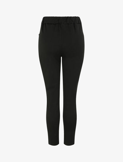 Pantalon slim uni à taille haute élastiquée - Noir - 2