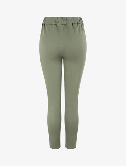 Pantalon slim uni à taille haute élastiquée - Kaki - 2