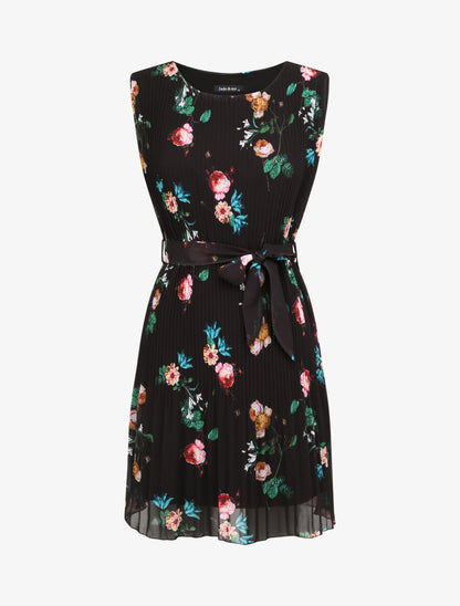 Robe plissée imprimé roses sauvages - Noir - 1
