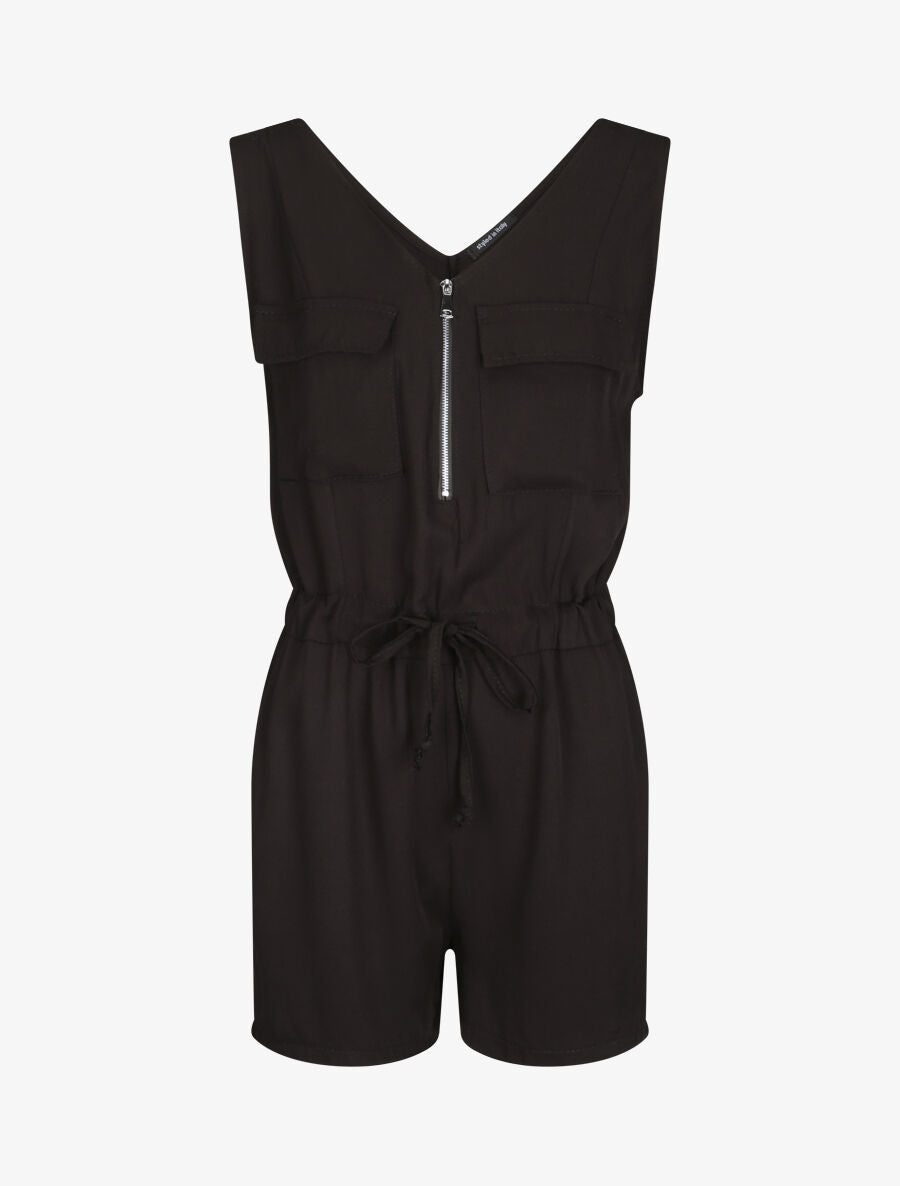 Combishort fluide unie à col zippé - Noir - 4