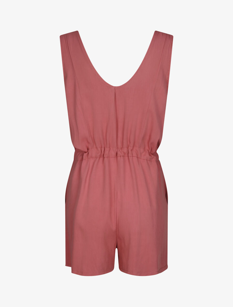 Combishort fluide unie à col zippé - Rose - 2