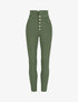 Pantalon slim taille haute à boutons dorés - Kaki - 1