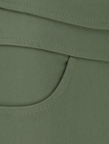 Pantalon slim taille haute à boutons dorés - Kaki - 3
