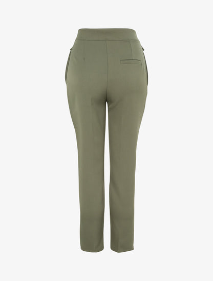 Pantalon carotte taille haute uni - Kaki - 2