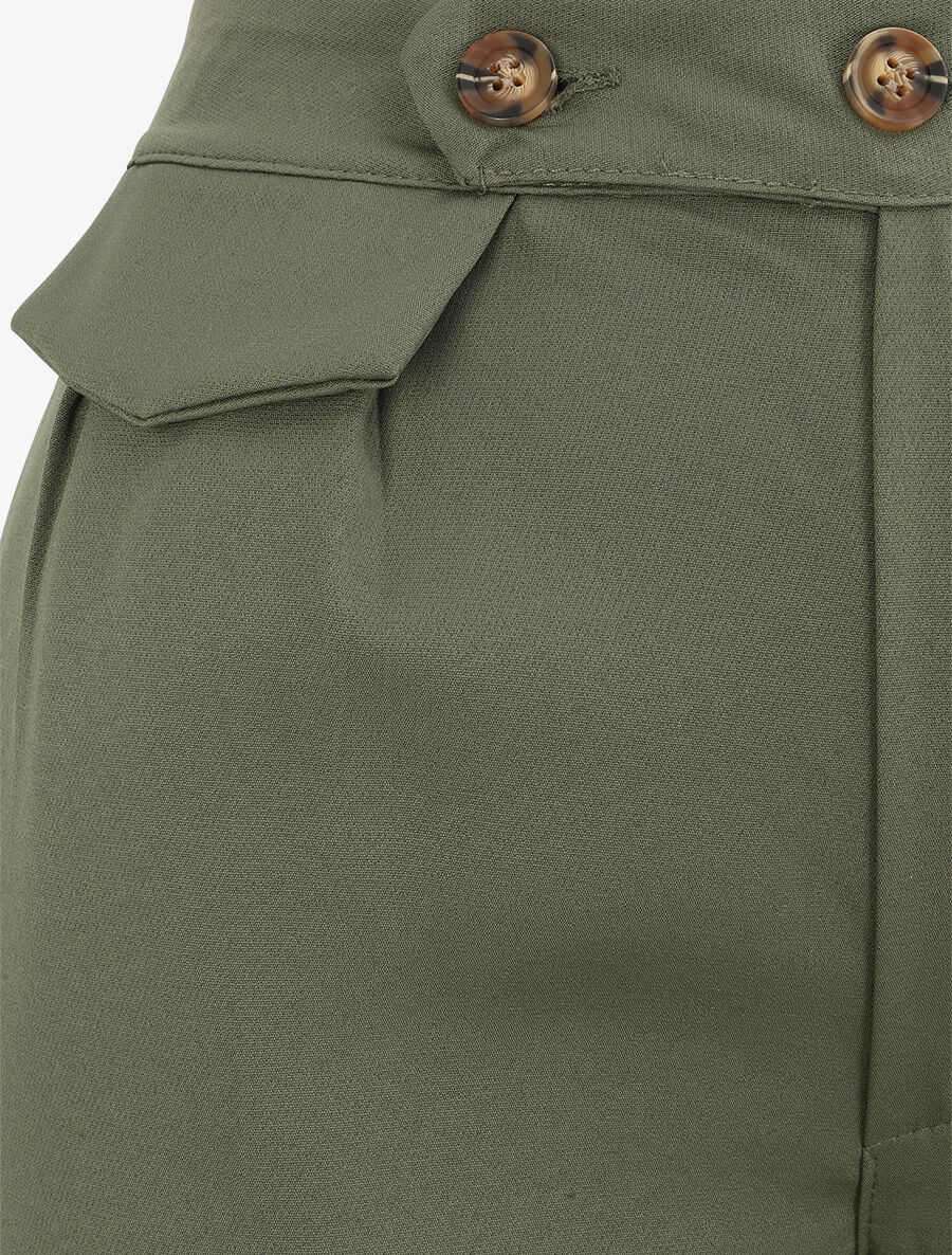 Pantalon carotte taille haute uni - Kaki - 3