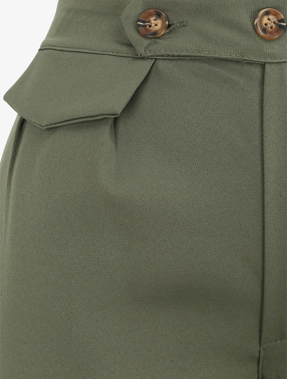 Pantalon carotte taille haute uni - Kaki - 3