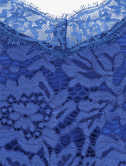 Caraco fluide coupe droite en dentelle - Bleu électrique - 3