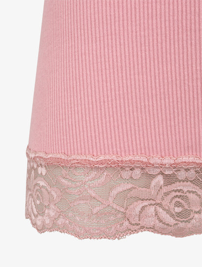 Débardeur droit côtelé à bords en dentelle - Vieux rose - 3