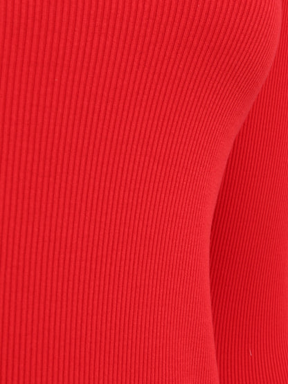 Top droit côtelé à col rond dentelle - Rouge - 3