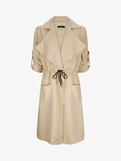 Veste longue droite à col cranté - Beige - 5