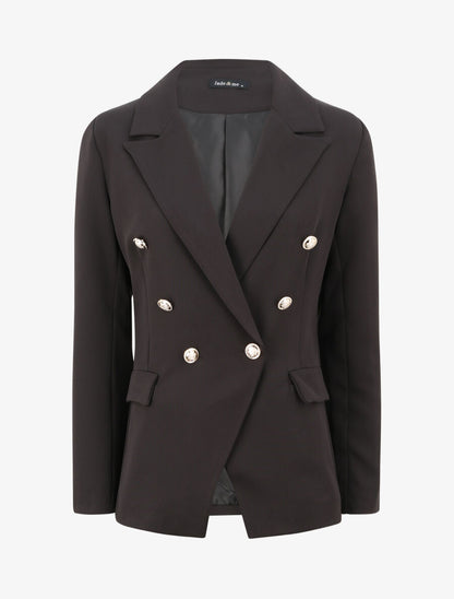 Blazer long croisé à boutons stylisés - Noir - 1