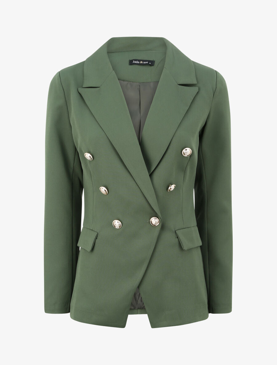 Blazer long croisé à boutons stylisés - Kaki - 3