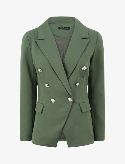 Blazer long croisé à boutons stylisés - Kaki - 3
