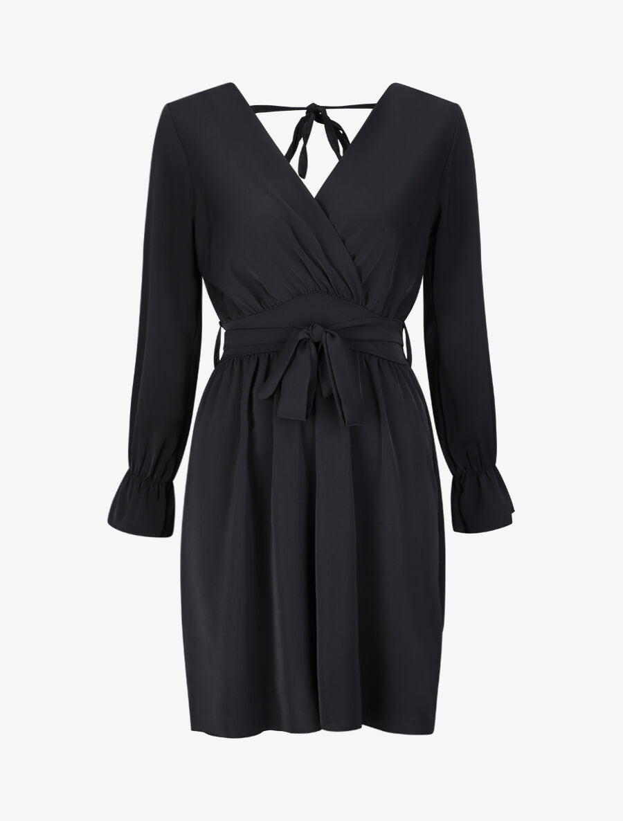 Robe courte patineuse à col cache-coeur - Noir - 5