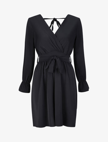 Robe courte patineuse à col cache-coeur - Noir - 5
