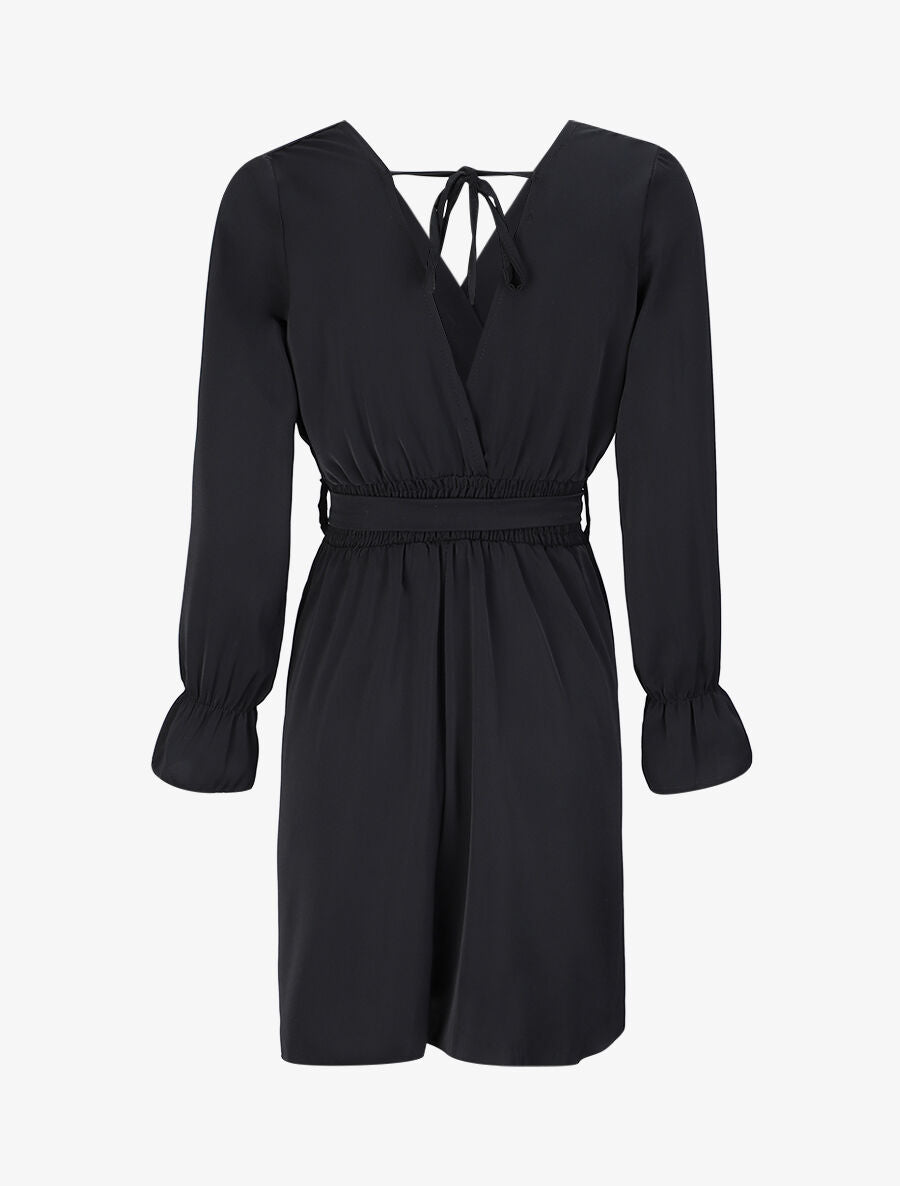 Robe courte patineuse à col cache-coeur - Noir - 2