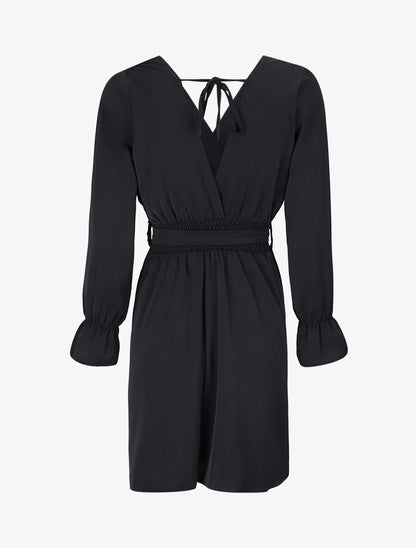 Robe courte patineuse à col cache-coeur - Noir - 2