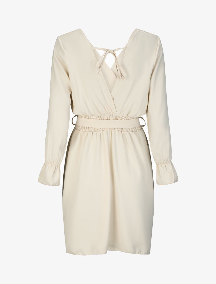 Robe courte patineuse à col cache-coeur - Beige - 2