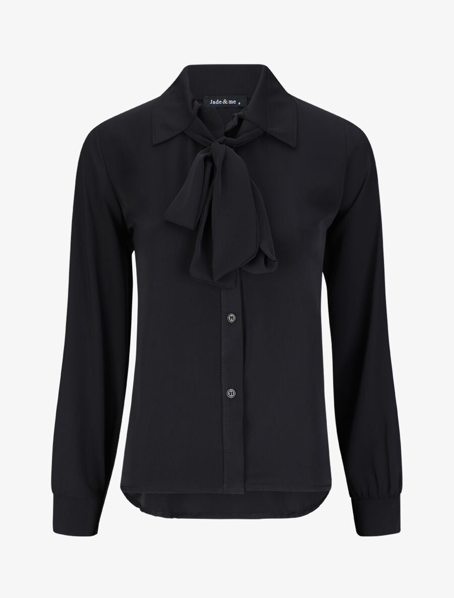 Chemise droite unie à col lavallière - Noir - 4