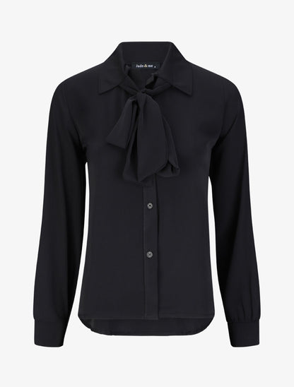 Chemise droite unie à col lavallière - Noir - 4