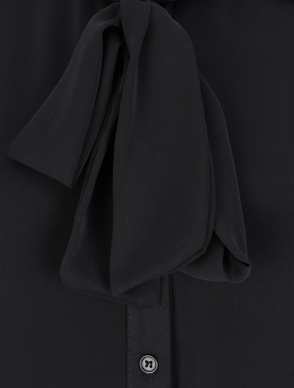 Chemise droite unie à col lavallière - Noir - 3