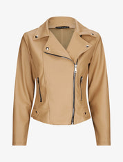 Perfecto droit en simili à poches zippées - Beige - 1