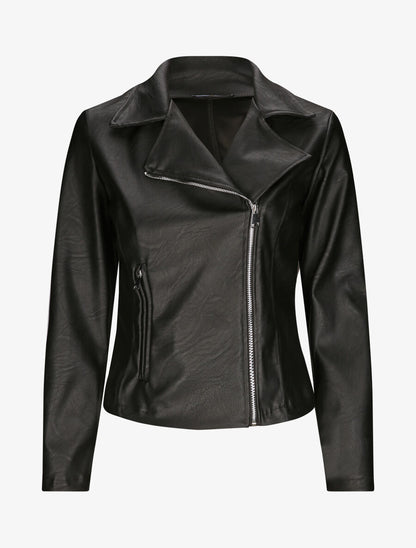Perfecto droit en simili à poche zippée décorative - Noir - 1