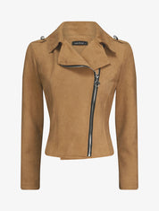 Veste en suédine à zip asymétrique - Camel - 4