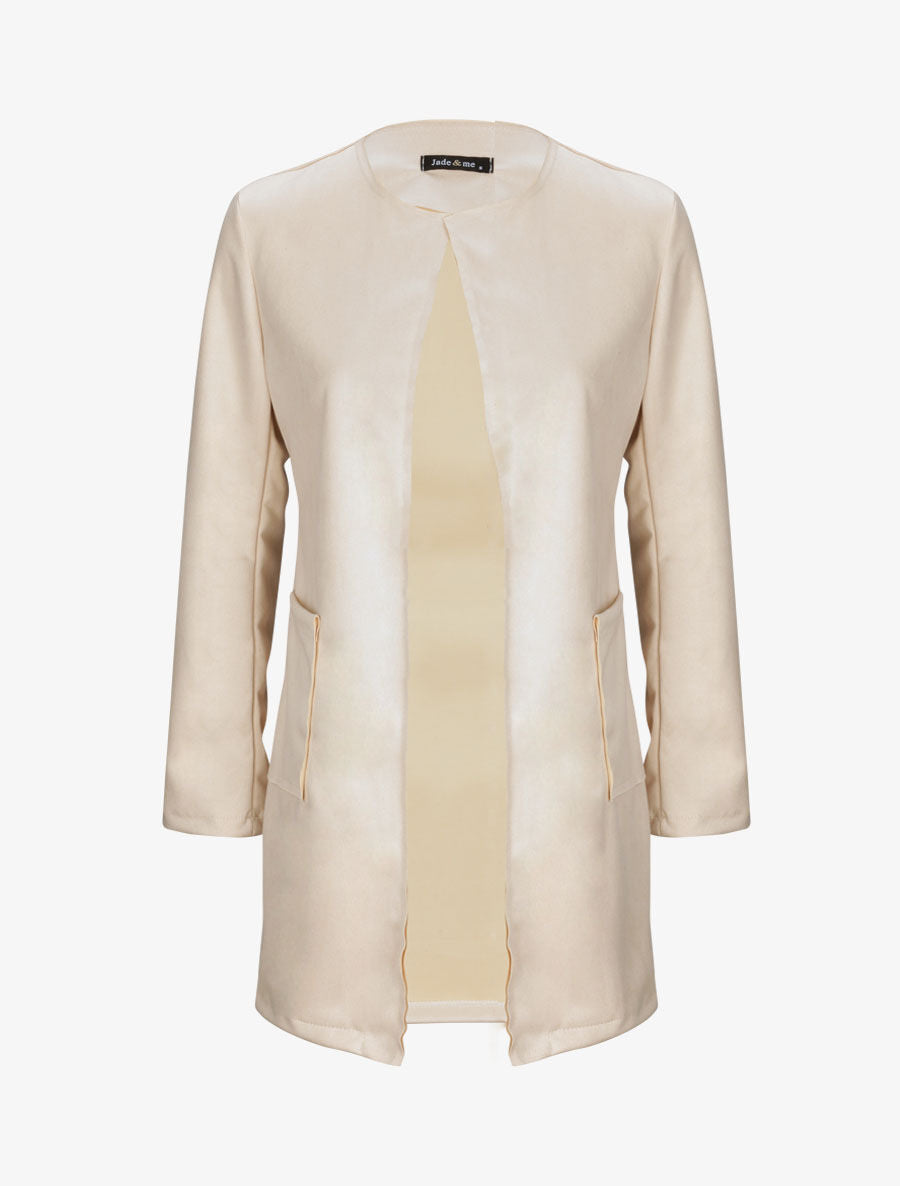 Veste droite mi-longue en suédine - Beige - 4