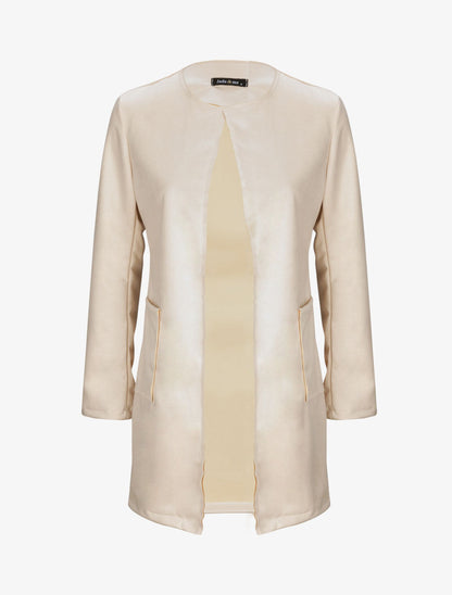 Veste droite mi-longue en suédine - Beige - 4