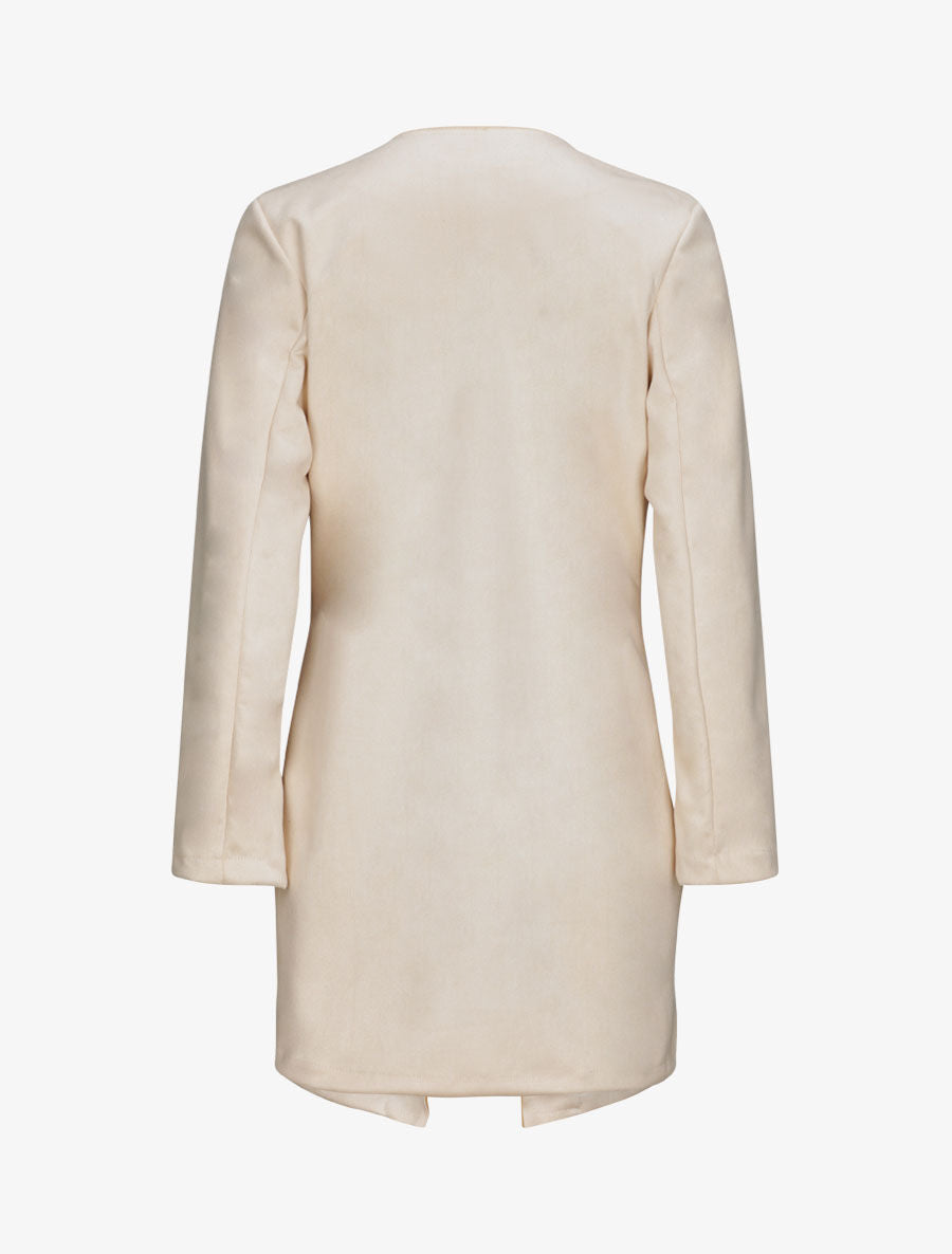 Veste droite mi-longue en suédine - Beige - 2